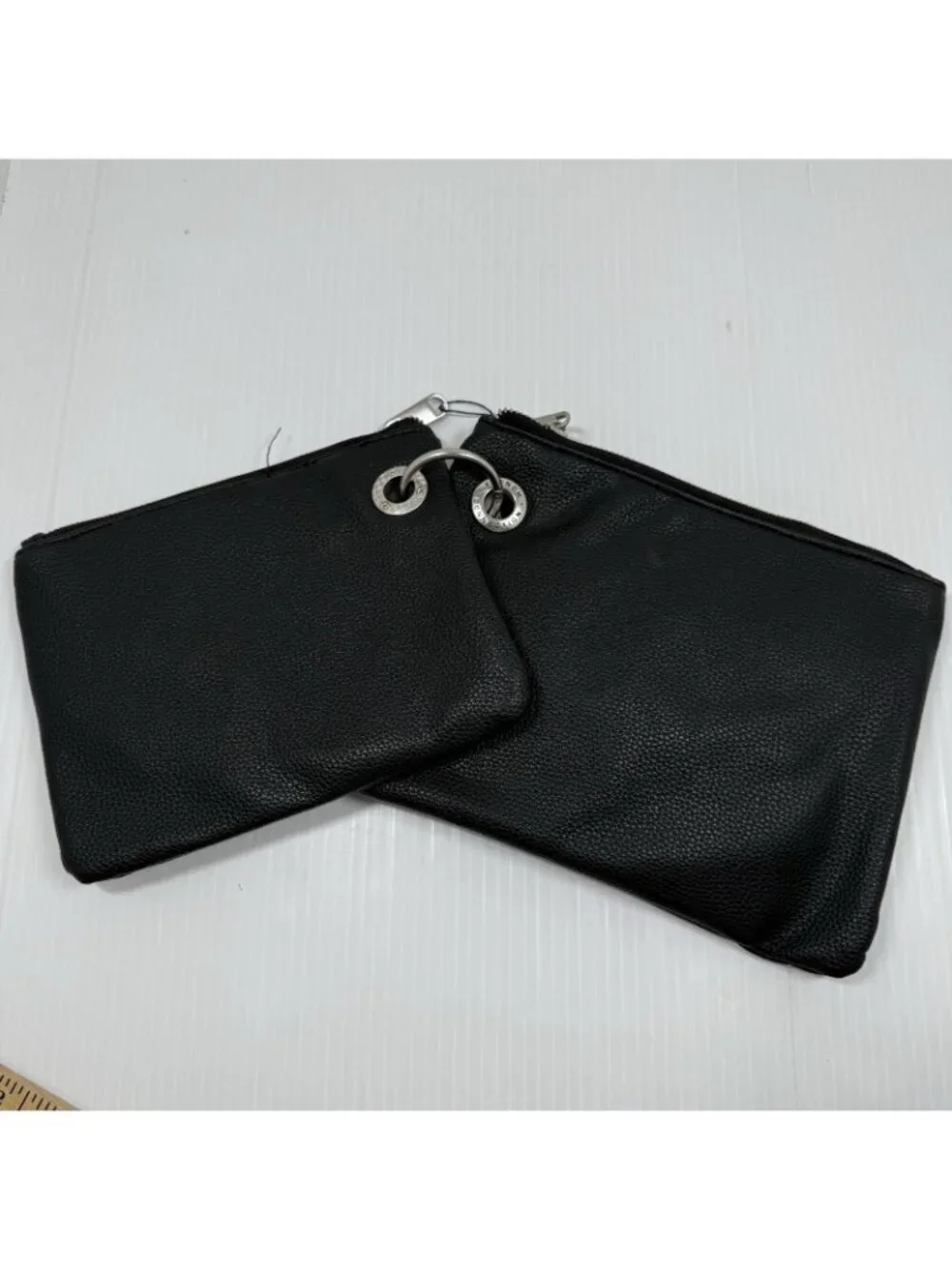 French Connection Lara Pebble Wristlet Black NWT Silver Old Money Clutch Pouch